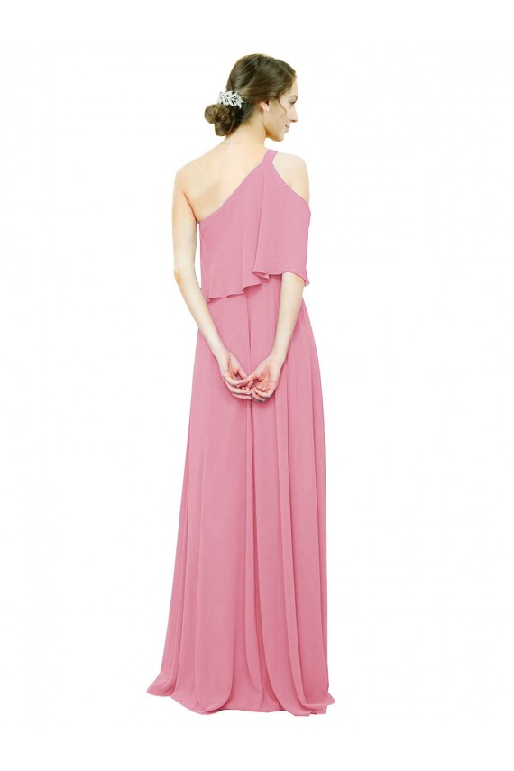 Fábrica de Chiffon Um Ombro Comprimento Chão Sem Mangas Vestidos de Festa