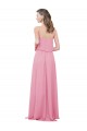 Fábrica de Chiffon Alças finas Comprimento Chão Sem Mangas Pele Rosa Vestidos de Madrinha