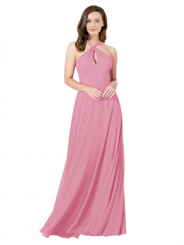 Fábrica de Buraco da fechadura Chiffon Cabeçada Comprimento Chão Sem Mangas Vestidos de Madrinha / Vestidos de Festa