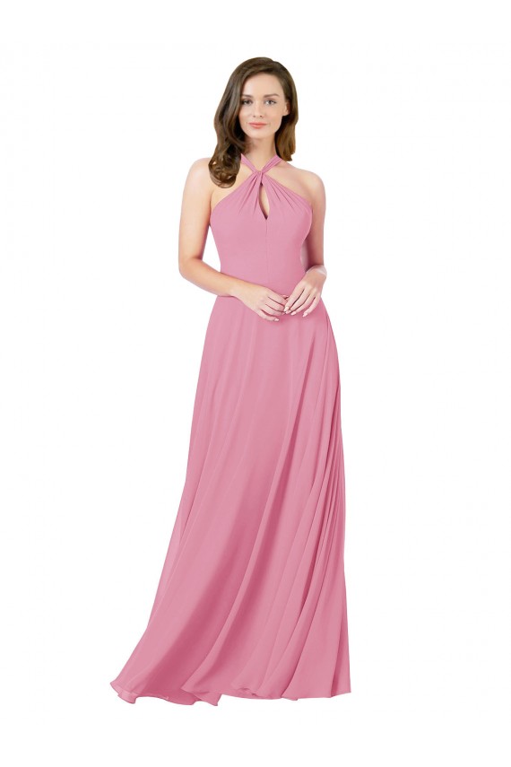 Fábrica de Buraco da fechadura Chiffon Cabeçada Comprimento Chão Sem Mangas Vestidos de Madrinha / Vestidos de Festa
