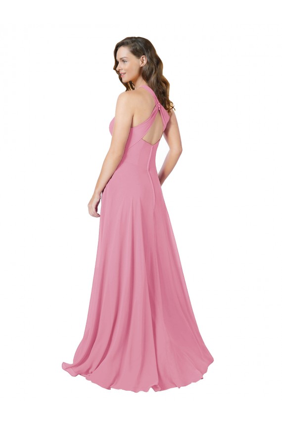 Fábrica de Buraco da fechadura Chiffon Cabeçada Comprimento Chão Sem Mangas Vestidos de Madrinha / Vestidos de Festa