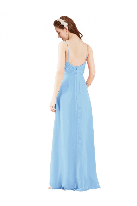 Fábrica de Lombar Chiffon Decote V Comprimento Chão Sem Mangas Bainha Vestidos de Madrinha