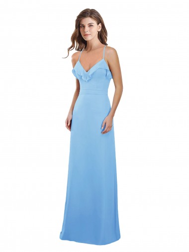 Fábrica de Buraco da fechadura Chiffon Alças finas Comprimento Chão Sem Mangas Pervinca Vestidos de Madrinha