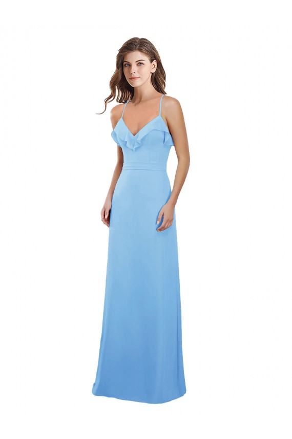 Fábrica de Buraco da fechadura Chiffon Alças finas Comprimento Chão Sem Mangas Pervinca Vestidos de Madrinha