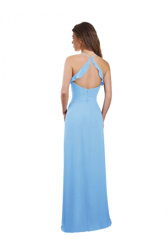 Fábrica de Buraco da fechadura Chiffon Alças finas Comprimento Chão Sem Mangas Pervinca Vestidos de Madrinha