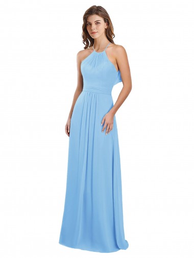 Fábrica de Buraco da fechadura Chiffon Cabeçada Comprimento Chão Sem Mangas Longo Vestidos de Festa