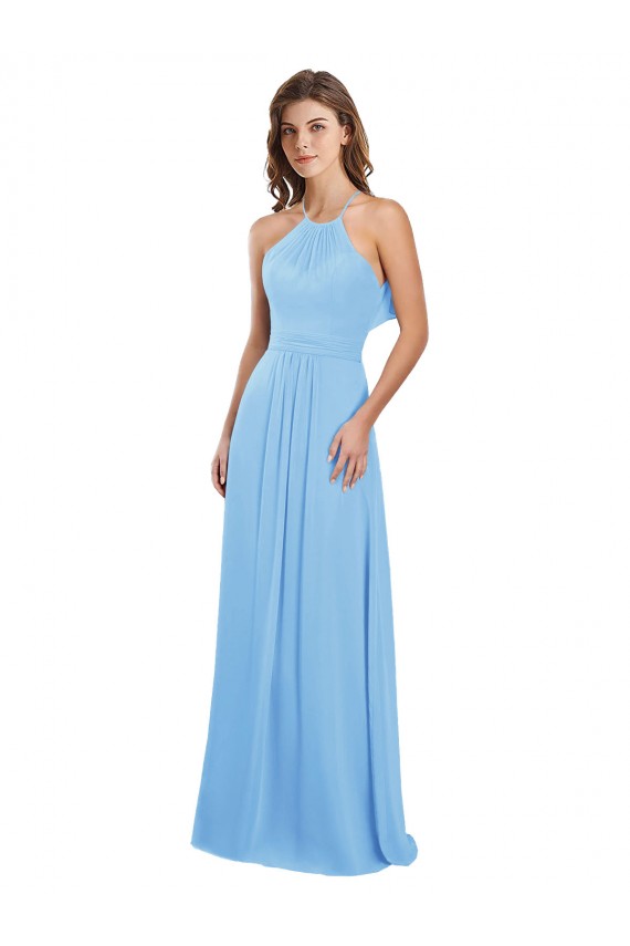 Fábrica de Buraco da fechadura Chiffon Cabeçada Comprimento Chão Sem Mangas Longo Vestidos de Festa