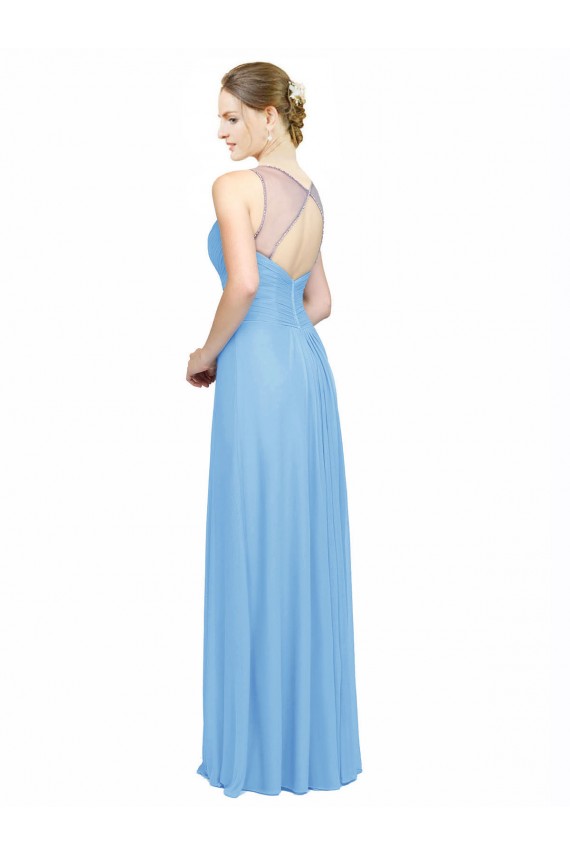 Fábrica de Buraco da fechadura Chiffon Alças finas Comprimento Chão Sem Mangas Linha A Vestidos de Madrinha