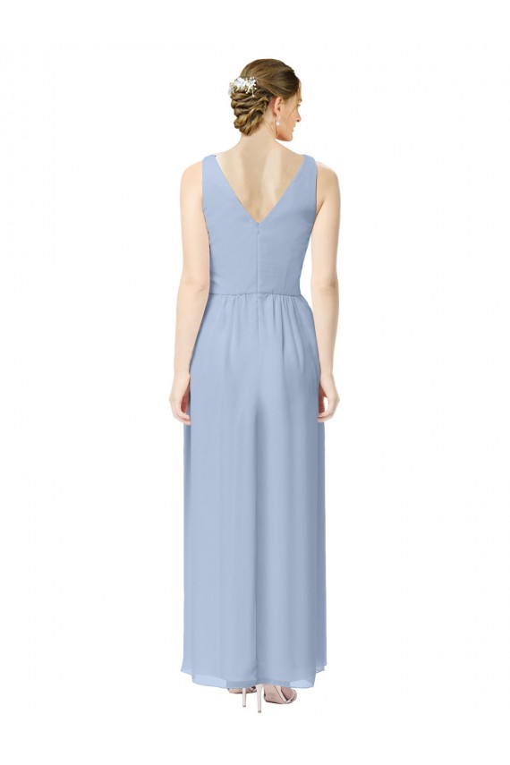 Fábrica de Chiffon Decote V Comprimento Chão Sem Mangas Pervinca Vestidos de Madrinha