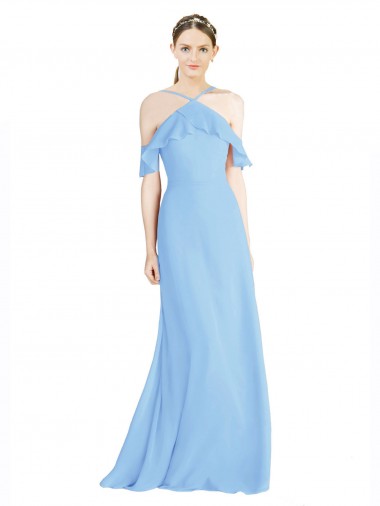 Fábrica de Lombar Chiffon Cabeçada Comprimento Chão Ombro Frio Vestidos de Madrinha