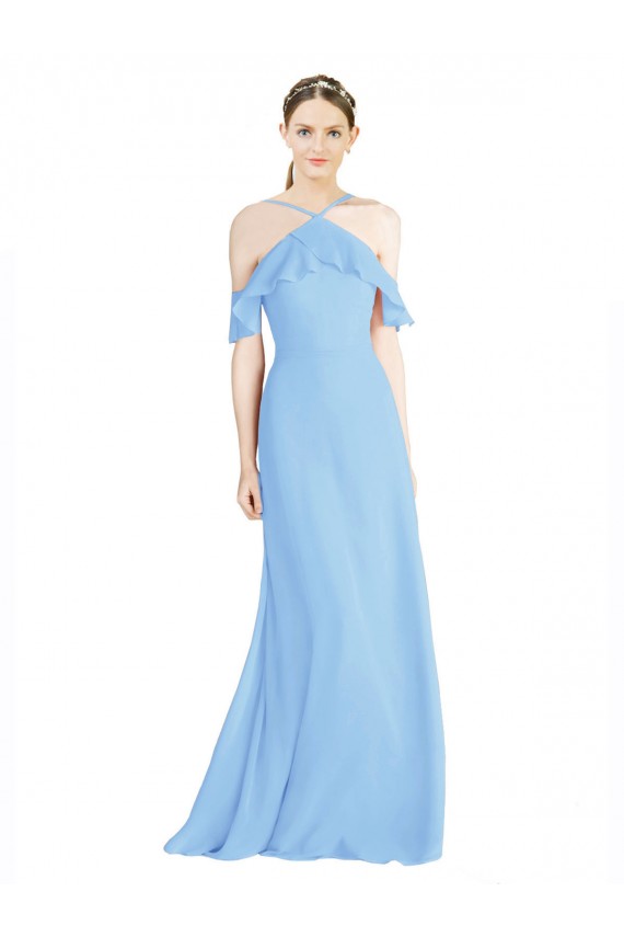 Fábrica de Lombar Chiffon Cabeçada Comprimento Chão Ombro Frio Vestidos de Madrinha