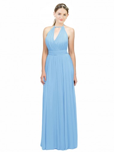 Fábrica de Lombar Chiffon Cabeçada Comprimento Chão Sem Mangas Vestido de Madrinha