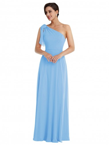 Fábrica de Chiffon Um Ombro Comprimento Chão Sem Mangas Pervinca Vestidos de Madrinha
