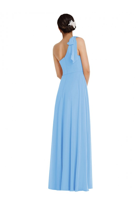 Fábrica de Chiffon Um Ombro Comprimento Chão Sem Mangas Pervinca Vestidos de Madrinha