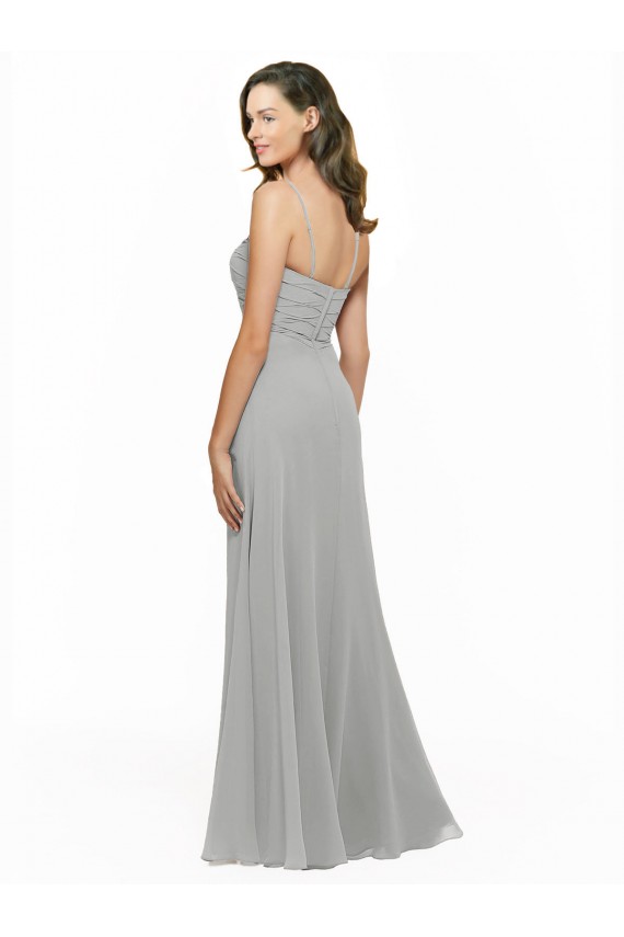 Fábrica de Chiffon Alças finas Comprimento Chão Sem Mangas Vestido de Madrinha / Vestido de Baile