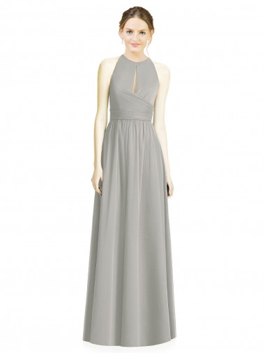 Fábrica de Chiffon Cabeçada Comprimento Chão Sem Mangas Prata Vestidos de Madrinha