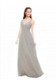 Fábrica de Criss Cruz Chiffon Alças finas Comprimento Chão Sem Mangas Prata Vestidos de Madrinha