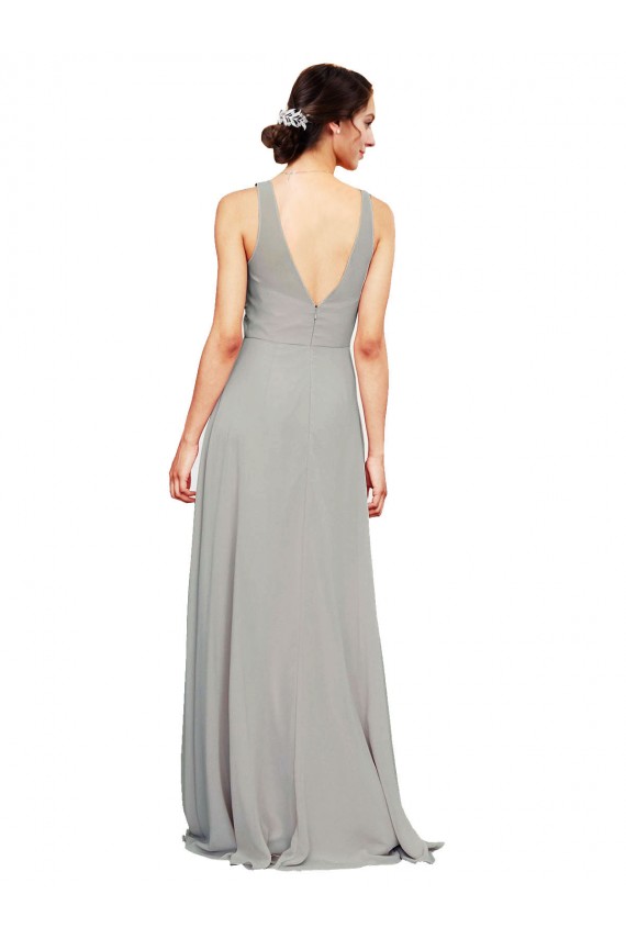 Fábrica de Chiffon Decote V Comprimento Chão Sem Mangas Linha A Vestidos de Festa