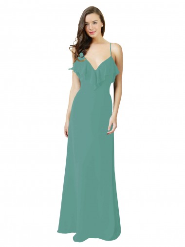 Fábrica de Chiffon Alças finas Comprimento Chão Sem Mangas Prata Islandesa Vestidos de Madrinha