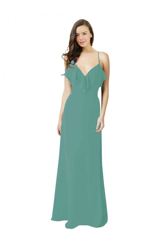 Fábrica de Chiffon Alças finas Comprimento Chão Sem Mangas Prata Islandesa Vestidos de Madrinha