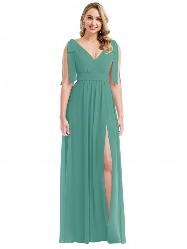 Fábrica de Costas em V Chiffon Decote V Comprimento Chão Sem Mangas Prata Islandesa Vestidos de Madrinha