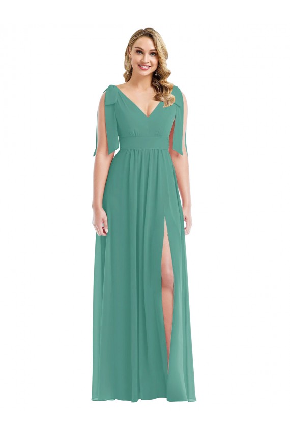 Fábrica de Costas em V Chiffon Decote V Comprimento Chão Sem Mangas Prata Islandesa Vestidos de Madrinha