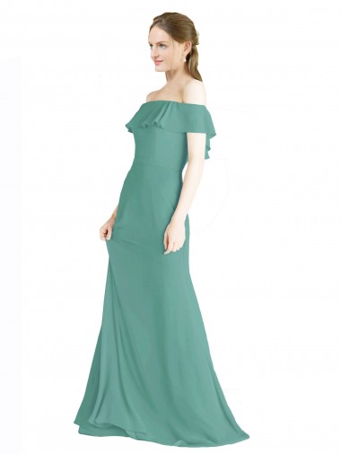 Fábrica de Chiffon Fora do Ombro Comprimento Chão Sem Mangas Prata Islandesa Vestidos de Madrinha