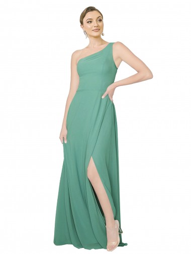 Fábrica de Chiffon Um Ombro Comprimento Chão Sem Mangas Prata Islandesa Vestidos de Madrinha