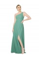 Fábrica de Chiffon Um Ombro Comprimento Chão Sem Mangas Prata Islandesa Vestidos de Madrinha