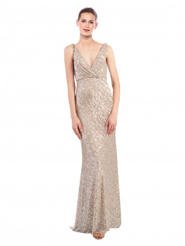 Fábrica de Costas em V Lantejoulas & Lantejoulas Espumantes Decote V Comprimento Chão Sem Mangas Longo Vestidos de Madrinha / Vestidos de Noite / Vestidos de Festa