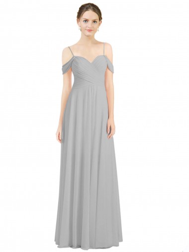 Fábrica de Lombar Chiffon Fora do Ombro Comprimento Chão Sem Mangas Vestidos de Madrinha
