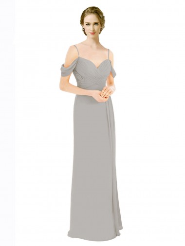 Fábrica de Lombar Chiffon & Renda Fora do Ombro Comprimento Chão Ombro Frio Vestidos de Madrinha