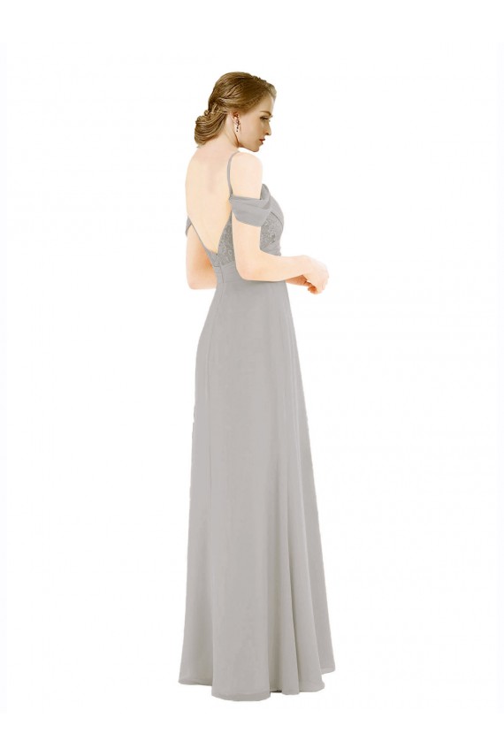 Fábrica de Lombar Chiffon & Renda Fora do Ombro Comprimento Chão Ombro Frio Vestidos de Madrinha