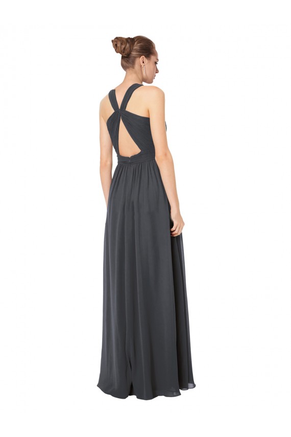 Fábrica de Buraco da fechadura Chiffon Cabeçada Comprimento Chão Sem Mangas Prata Tempestuosa Vestidos de Madrinha