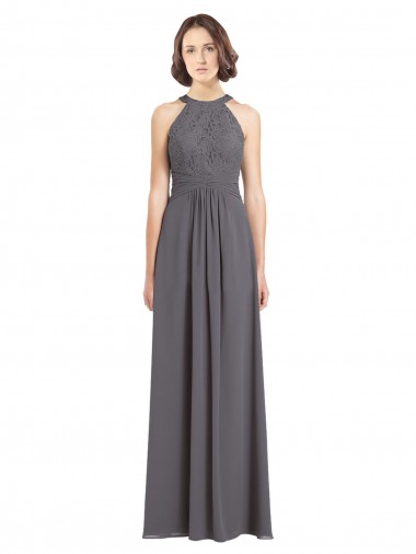 Fábrica de Chiffon & Renda Cabeçada Comprimento Chão Sem Mangas Vestidos de Madrinha