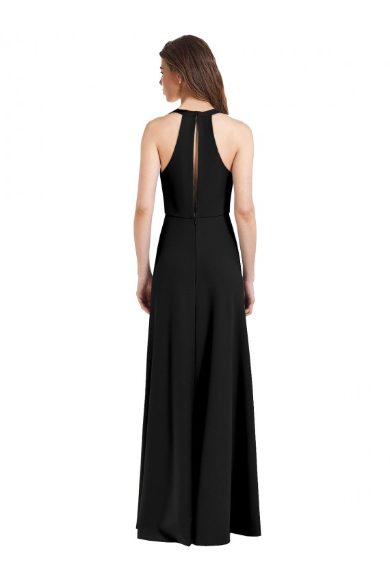 Fábrica de Crepe Esticado Cabeçada Comprimento Chão Sem Mangas Vestidos de Madrinha / Vestidos de Noite / Vestidos de Festa