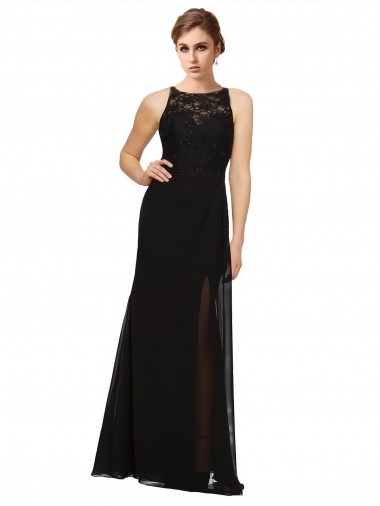Fábrica de Chiffon & Renda Decote Alto Comprimento Chão Sem Mangas Vestidos de Madrinha