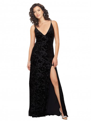 Fábrica de Abrir de volta Veludo Floral & Veludo Elástico Decote V Comprimento Chão Sem Mangas Vestidos de Madrinha