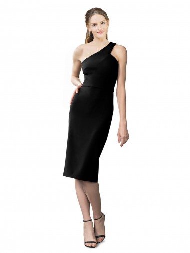 Fábrica de Crepe Esticado Um Ombro Comprimento Cocktail Sem Mangas Vestidos de Madrinha / Vestidos de Noite / Vestidos de Festa
