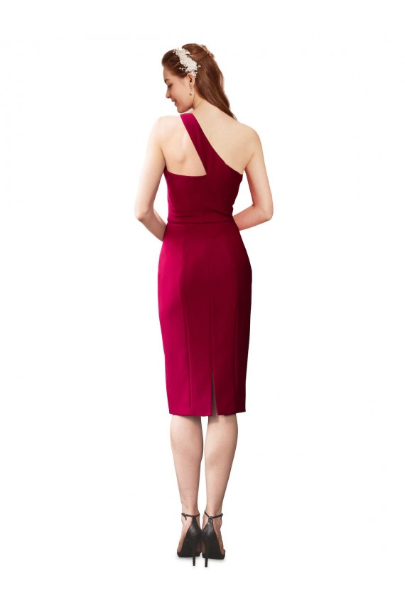 Fábrica de Crepe Esticado Um Ombro Comprimento Cocktail Sem Mangas Vestidos de Madrinha / Vestidos de Noite / Vestidos de Festa