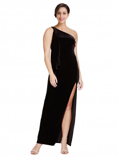 Fábrica de Veludo Elástico Um Ombro Comprimento Chão Sem Mangas Vestidos de Madrinha / Vestidos de Noite / Vestidos de Festa