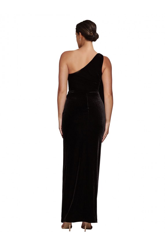 Fábrica de Veludo Elástico Um Ombro Comprimento Chão Sem Mangas Vestidos de Madrinha / Vestidos de Noite / Vestidos de Festa
