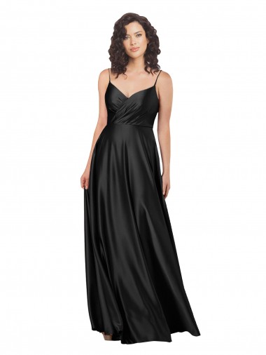 Fábrica de Lombar Cetim Sedoso Decote V Comprimento Chão Sem Mangas Vestidos de Madrinha / Vestidos de Noite / Vestidos de Festa