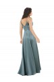 Fábrica de Costas em V Cetim Sedoso Decote V Comprimento Chão Sem Mangas Preto Vestidos de Madrinha / Vestidos de Noite / Vestidos de Festa