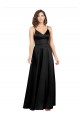 Fábrica de Costas em V Cetim Sedoso Decote V Comprimento Chão Sem Mangas Preto Vestidos de Madrinha / Vestidos de Noite / Vestidos de Festa