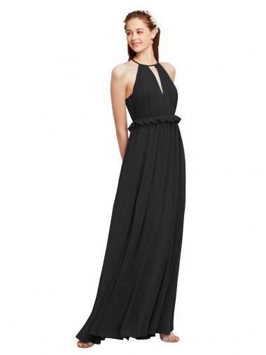 Fábrica de Buraco da fechadura Chiffon Cabeçada Comprimento Chão Sem Mangas Bainha Vestidos de Madrinha
