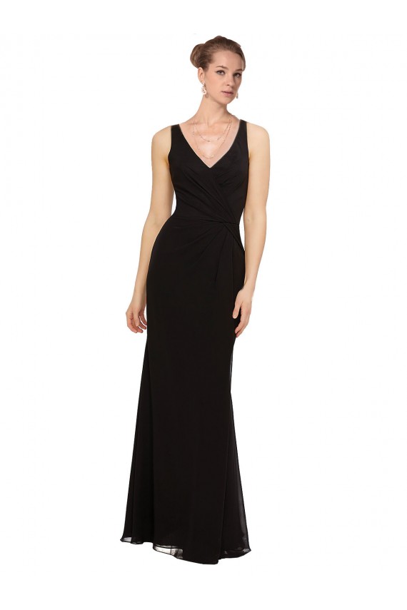 Fábrica de Chiffon Decote V Comprimento Chão Sem Mangas Bainha Vestidos de Festa