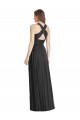 Fábrica de Criss Cruz Chiffon Decote V Comprimento Chão Sem Mangas Preto Vestidos de Madrinha