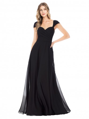 Fábrica de Chiffon Amor Comprimento Chão Mangas Curtas Linha A Vestidos de Madrinha