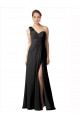 Fábrica de Chiffon Um Ombro Comprimento Chão Sem Mangas Longo Vestidos de Festa / Vestidos de Madrinha